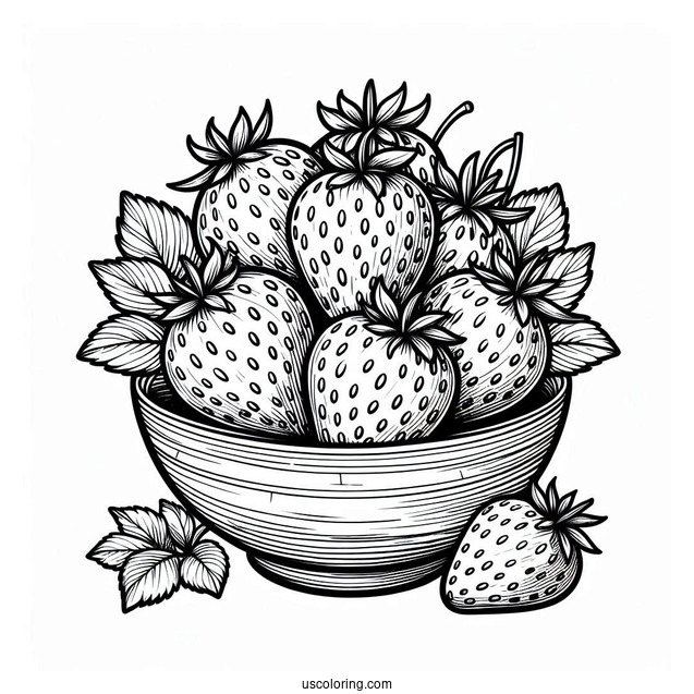 Bunch Of Strawberries In A Bowl Coloring Sheet