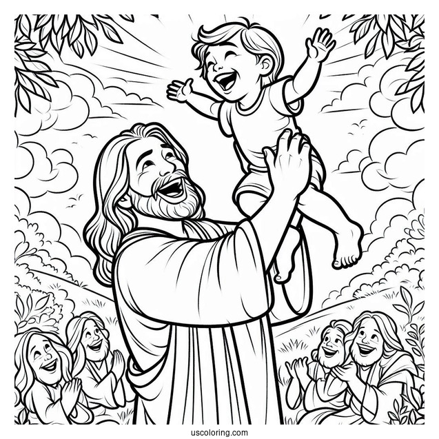 Laughing Jesus Coloring Pages Raising A Boy In The Air