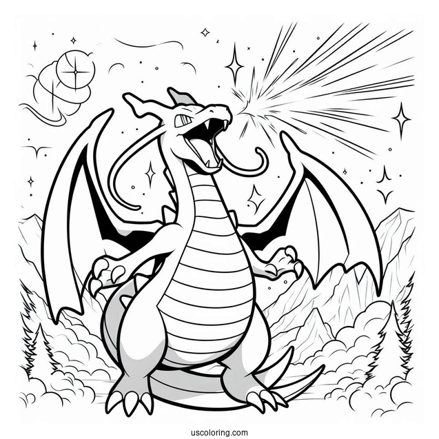 Dragonite Hyper Beam Pokemon Card Coloring Page