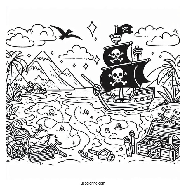 Pirate Coloring Page Treasure Map