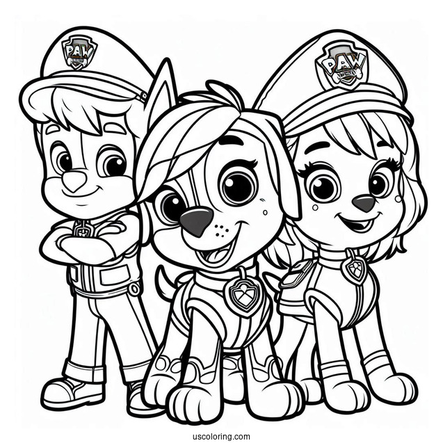 Chase, Skye And Marshall Coloring Page For Kids