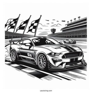Mustang Race Car On Track To Color