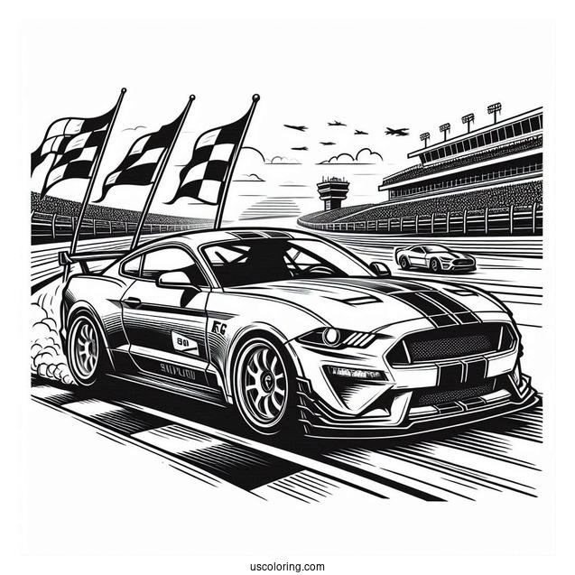 Mustang Race Car On Track To Color