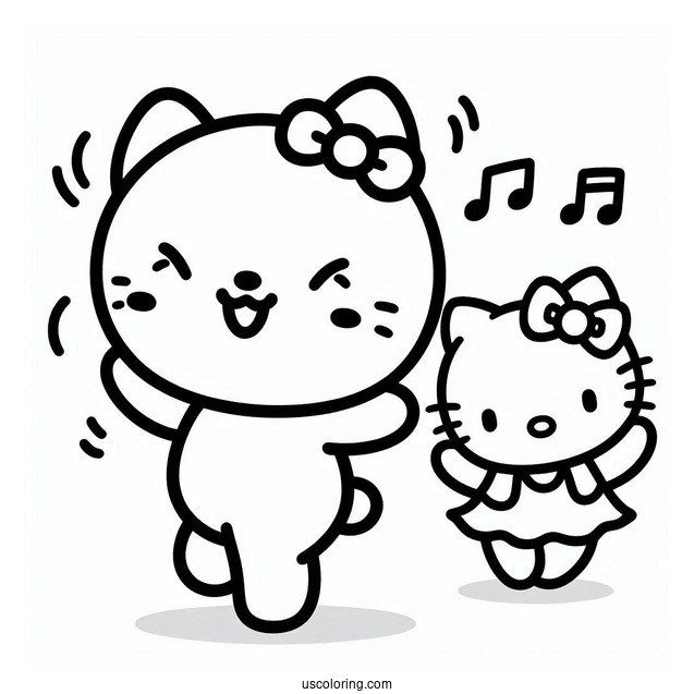 Pochacco Coloring Page Dancing With Hello Kitty