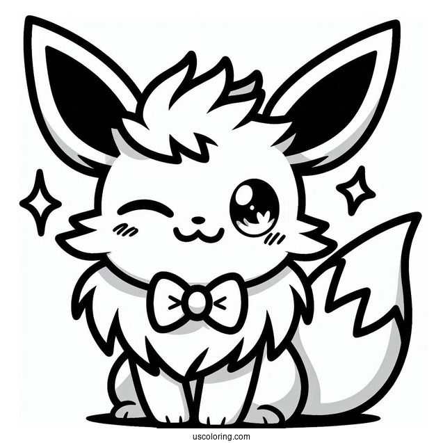 Kawaii Jolteon Coloring Page With Bowtie Winking For Preschoolers