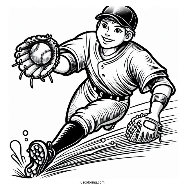 Baseball Player Sliding To Catch Ball