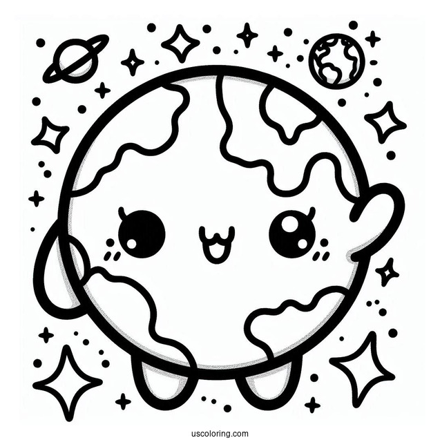 Kawaii Earth Waving Coloring Sheet For Preschoolers