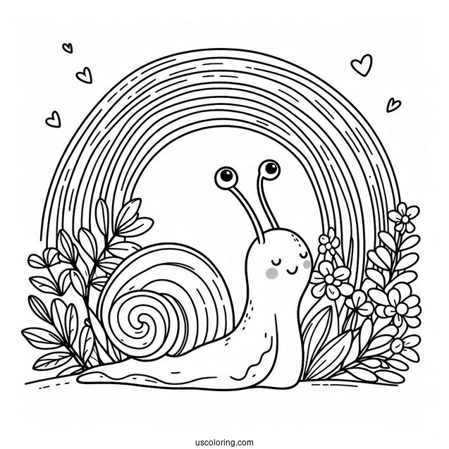 Snail Climbing Up A Rainbow Coloring Page For Kids