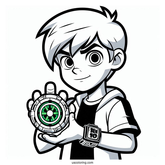 Ben 10 Coloring Page Of Young Ben Tennyson Holding Omnitrix