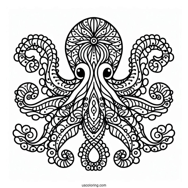Easy Mandala Octopus Coloring Page