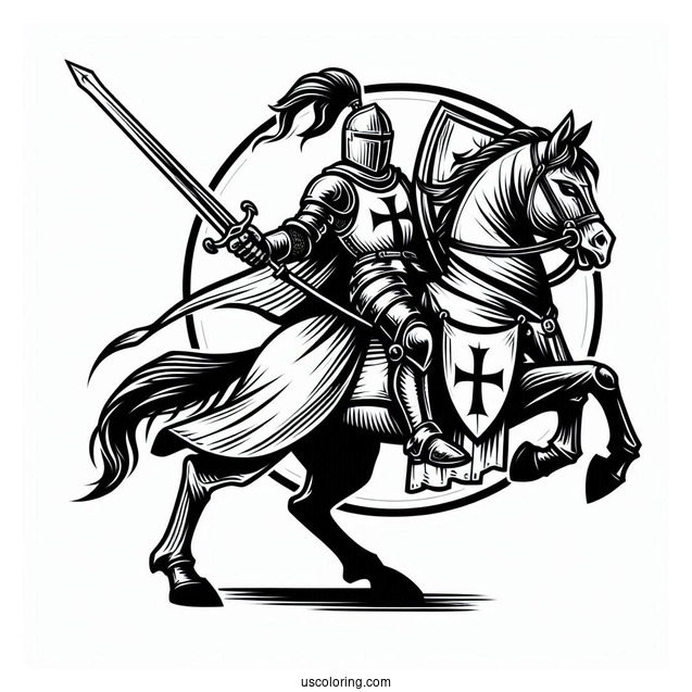 Crusader Knight Fighting Coloring In