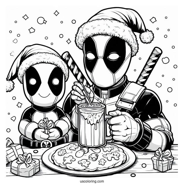 Christmas Themed Deadpool Coloring Page