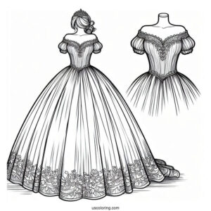 Dress Coloring Page Of Off Shoulder Princess Ball Gown