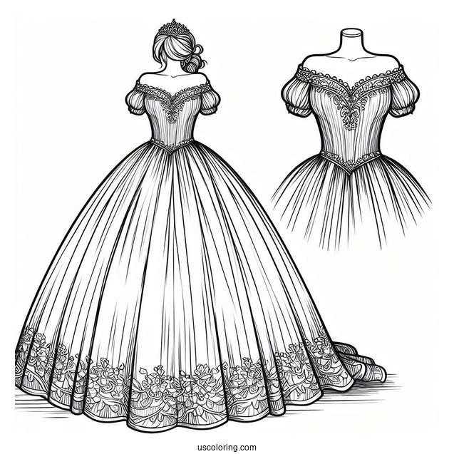 Dress Coloring Page Of Off Shoulder Princess Ball Gown