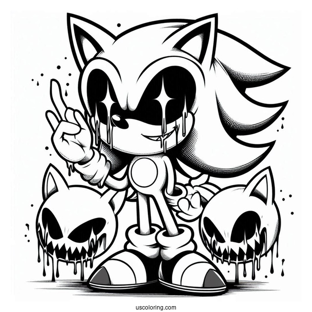 Scary Sonic Exe Coloring Page In Front Of Crying Tails