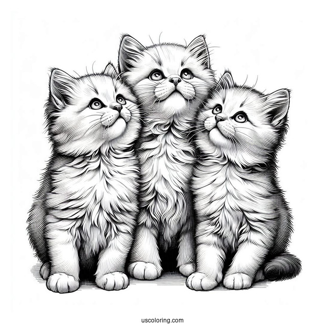 Three Realistic Kittens Looking Up