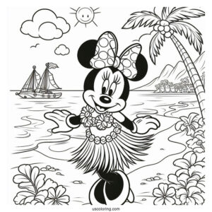 Beach Coloring Page Of Minnie Mouse Dancing The Hula