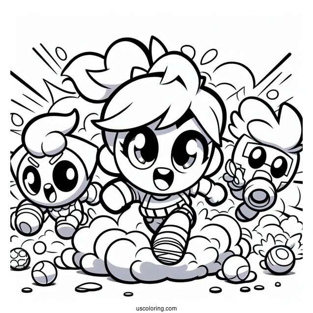 Brawl Stars Coloring Page Of Shelly, Colt, And Poco Running Away From Explosion