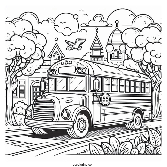 Detailed School Bus Coloring Sheet For Kids