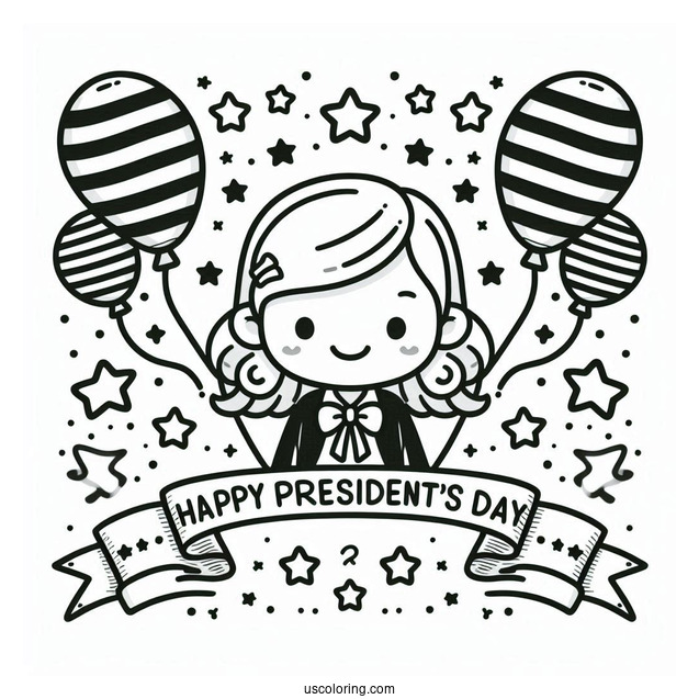 Easy Happy President s Day Banner With Stars And Balloons Coloring Sheet For Kids