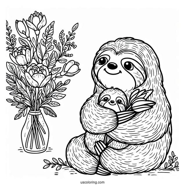 Easy Sloth Coloring Page For Kids