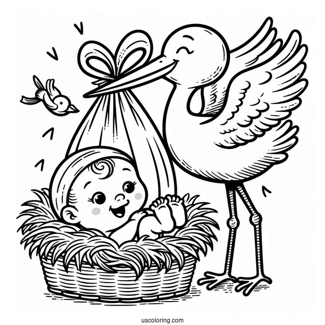 Stork Delivering A Baby Coloring Page