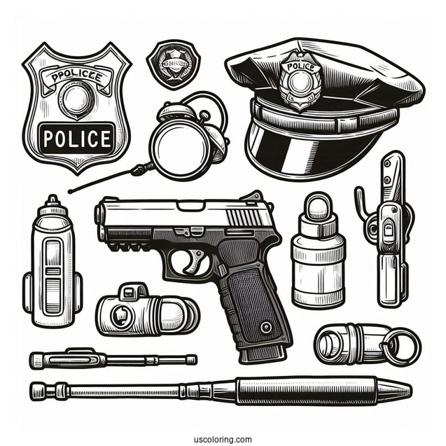 Police Officers Equipment To Color