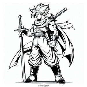 Trunks Holding Sword Coloring Sheet