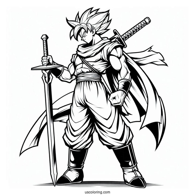 Trunks Holding Sword Coloring Sheet