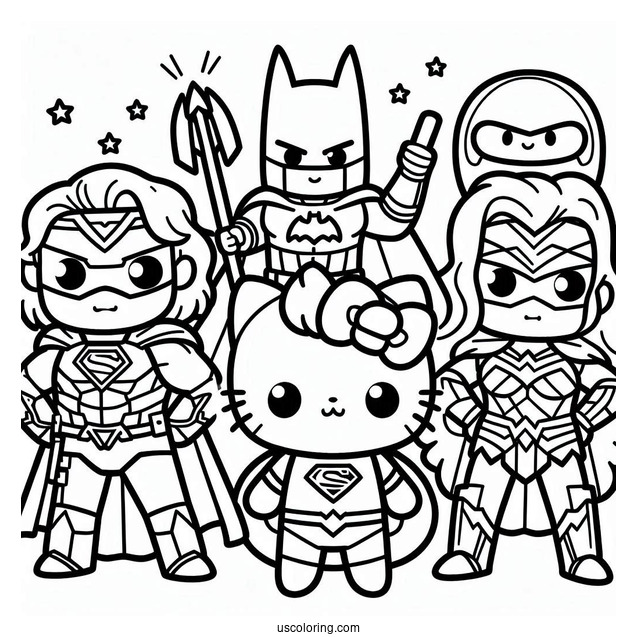 Easy Kawaii Justice League Coloring Page For Preschoolers