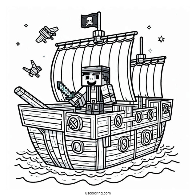 Fun Minecraft Pirate Ship Coloring Page For Kids