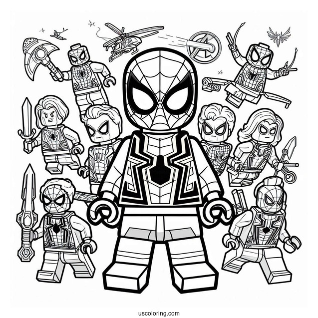 Lego Spider-Man With Avengers Characters Coloring
