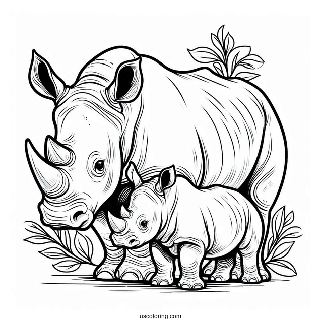 Mother And Baby Rhino Coloring Picture