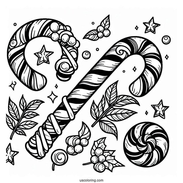 Coloring Sheet Of An Easy Candy Cane