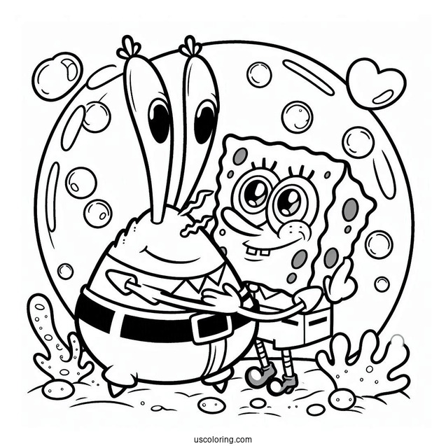 Mr Krabs Hugging Pearl Coloring Sheet