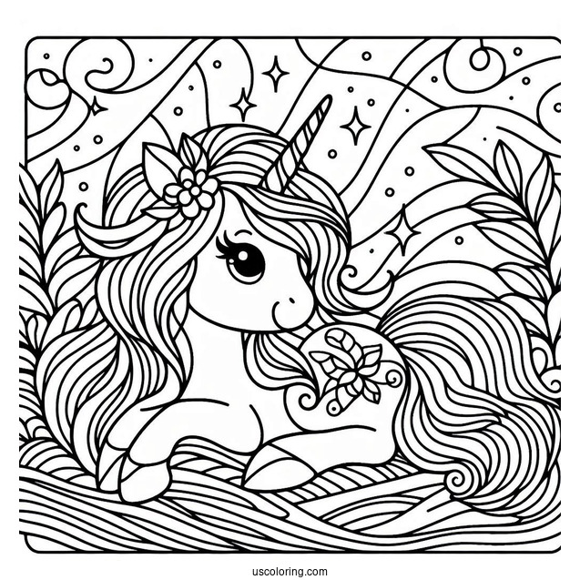Cute Unicorn Stained Glass Coloring Page
