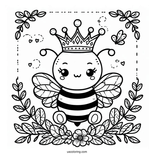 Queen Bee Coloring Page Wearing A Crown For Kids