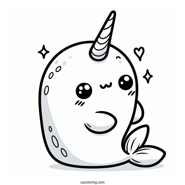 Kawaii Baby Narwhal Coloring Page For Kids
