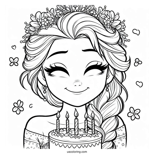 Elsa Happy Birthday Coloring Page For Girls