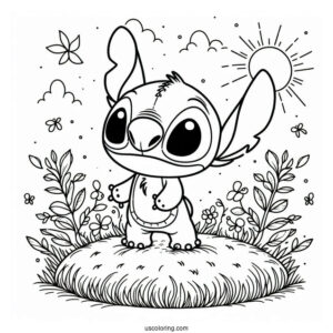 Stitch Standing Under The Sun Coloring Page For Kids