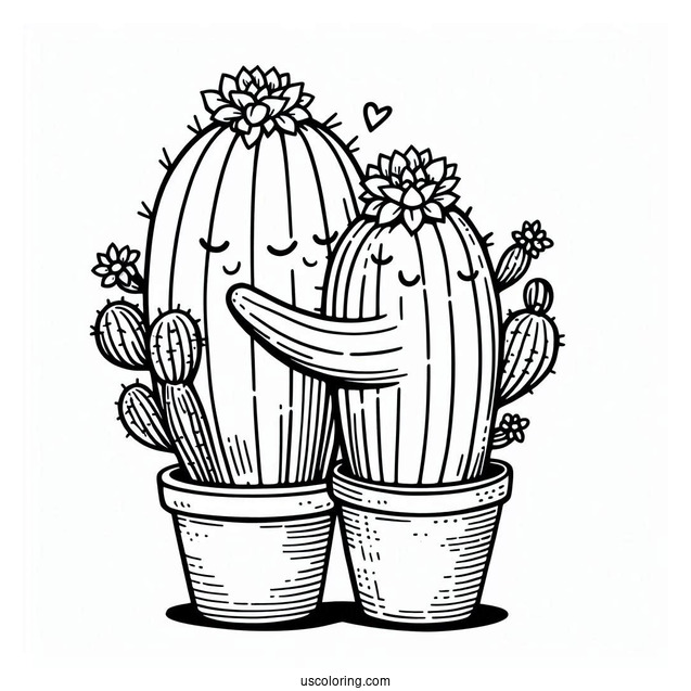 Two Desert Cactus Hugging