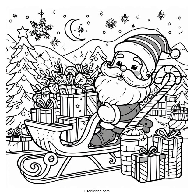Coloring Page Of Santa Delivery Presents