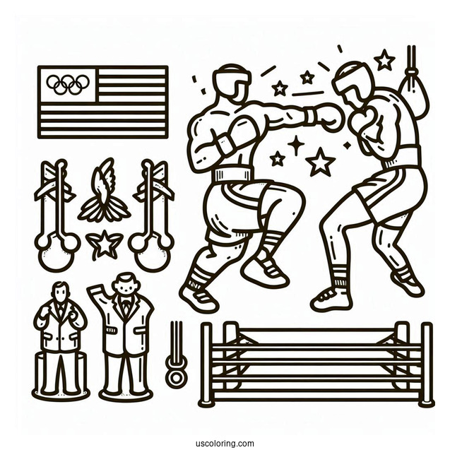 Simple Olympics Coloring Page Boxing For Kids