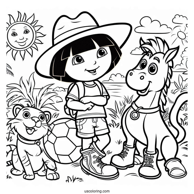 Diego, Boots And Dora Playing With Ball During Summer