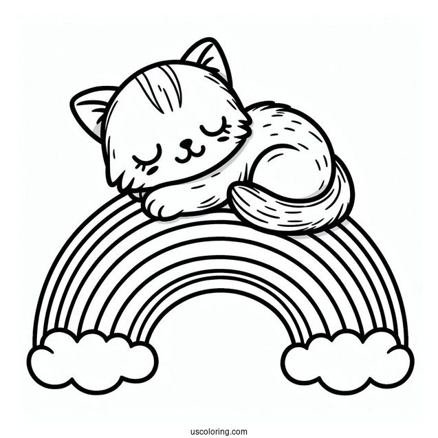 Kitten Sleeping On Top Of A Rainbow Coloring Page For Kids