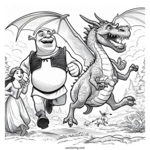 Shrek, Fiona And Donkey Running From Dragon