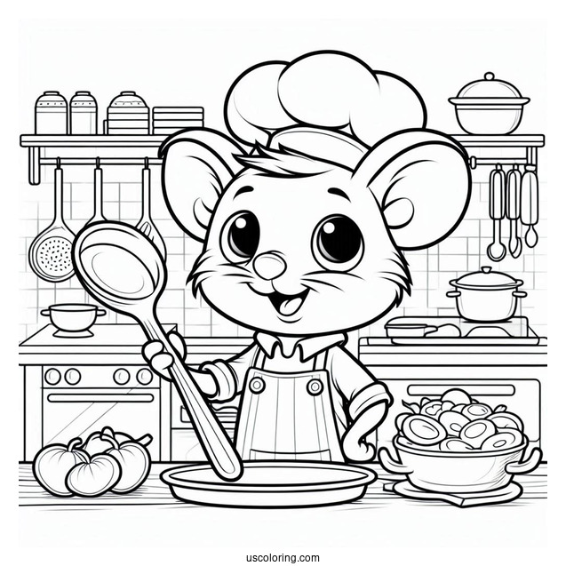 Ratatouille Coloring Page Holding a Ladle In The Kitchen