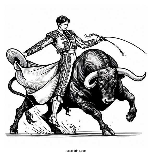 Matador With Fighting Bull Coloring In