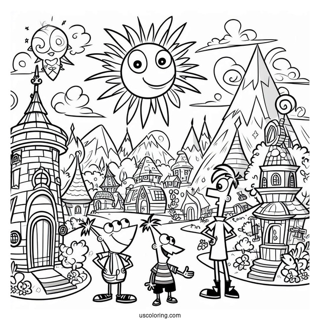 Simple Phineas And Ferb Coloring Page Outline For Kids