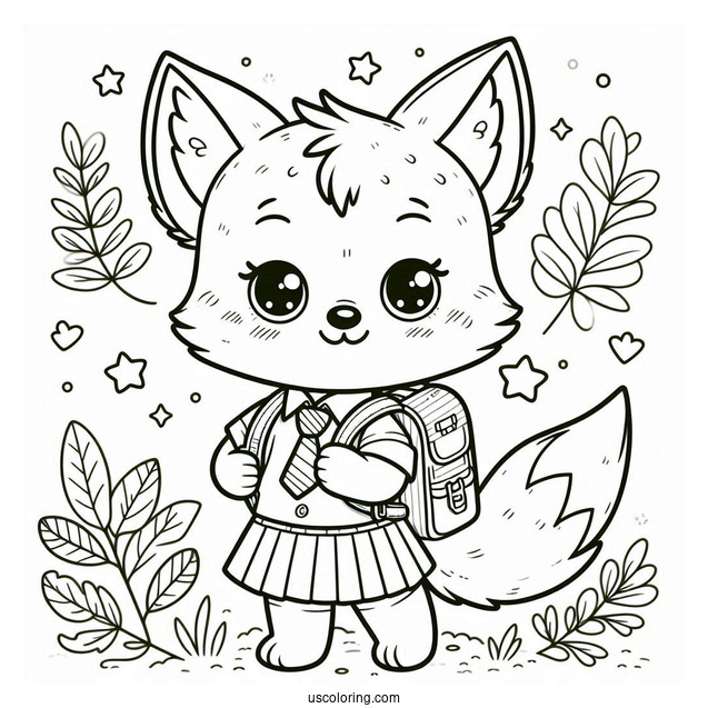 Cute Schoolboy Fox Coloring Page With A Backpack